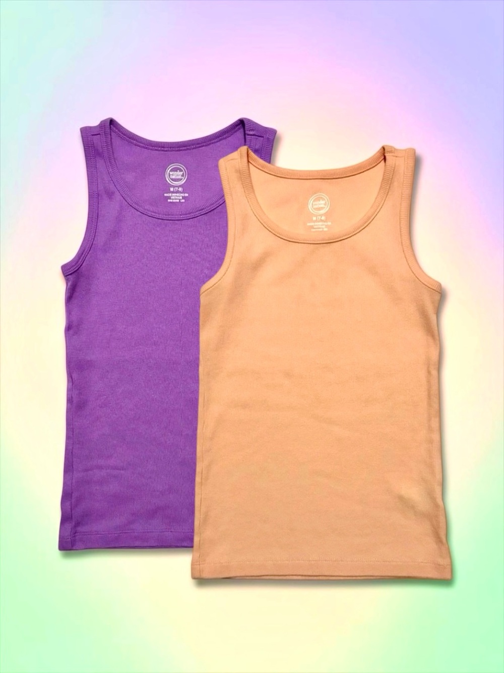 Wonder Nation Girls Ribbed Tank Tops Peach + Purple M (7–8)